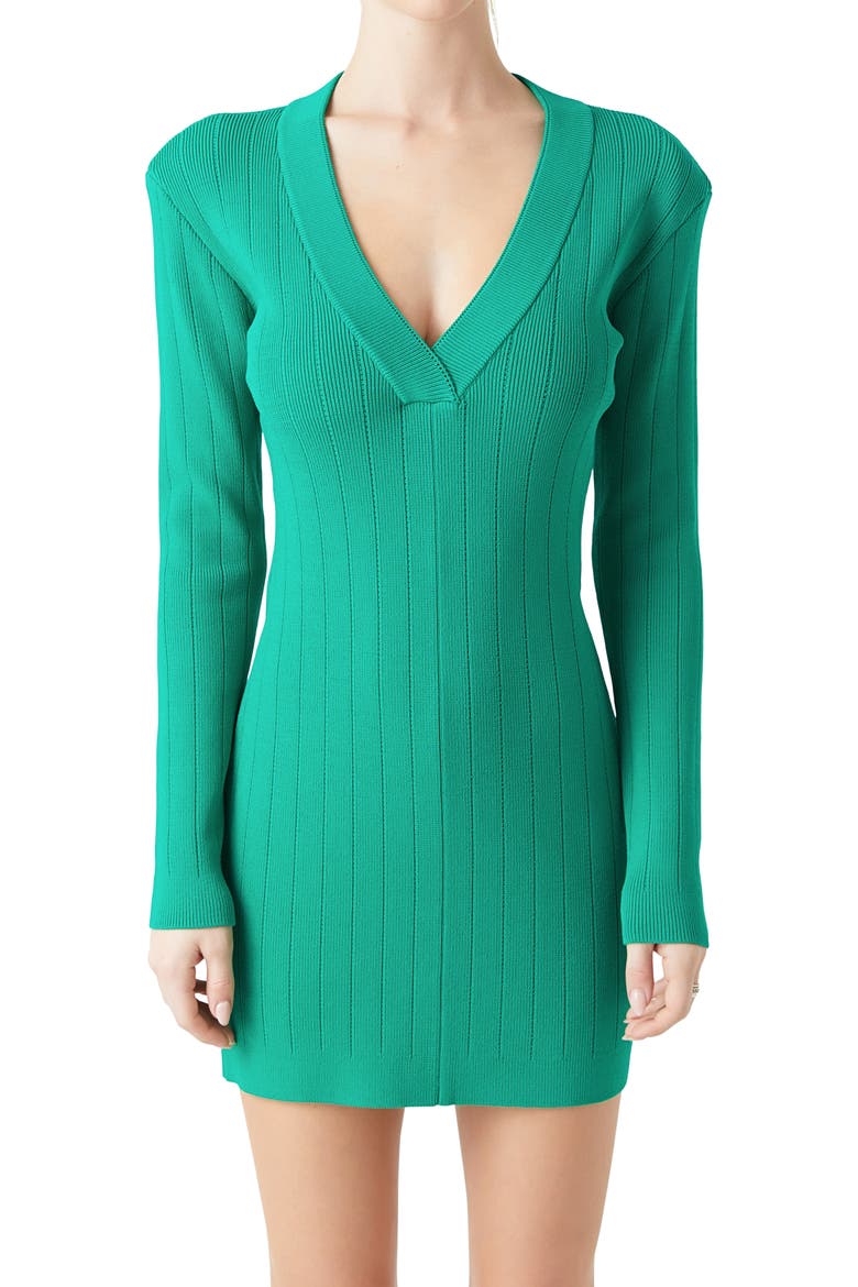 Power Shoulder Long Sleeve Knit Minidress, Alternate, color, GREEN