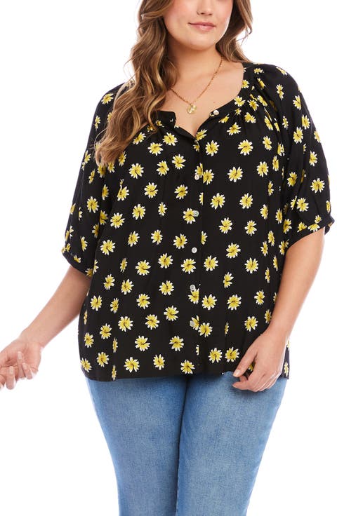 Floral Button-Up Peasant Top (Plus)