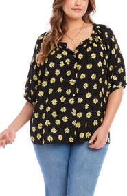 Karen Kane Floral Button-Up Peasant Top