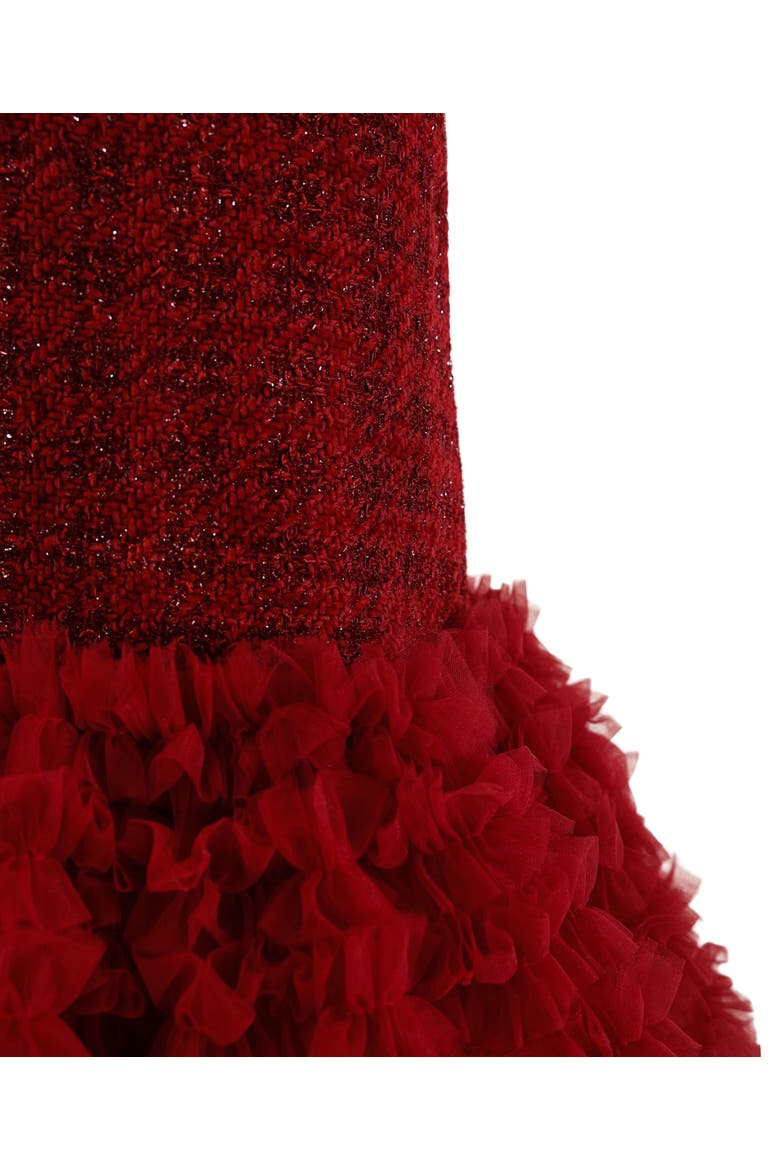 Tweed & Tulle Ruffle Dress, Alternate, color, Red