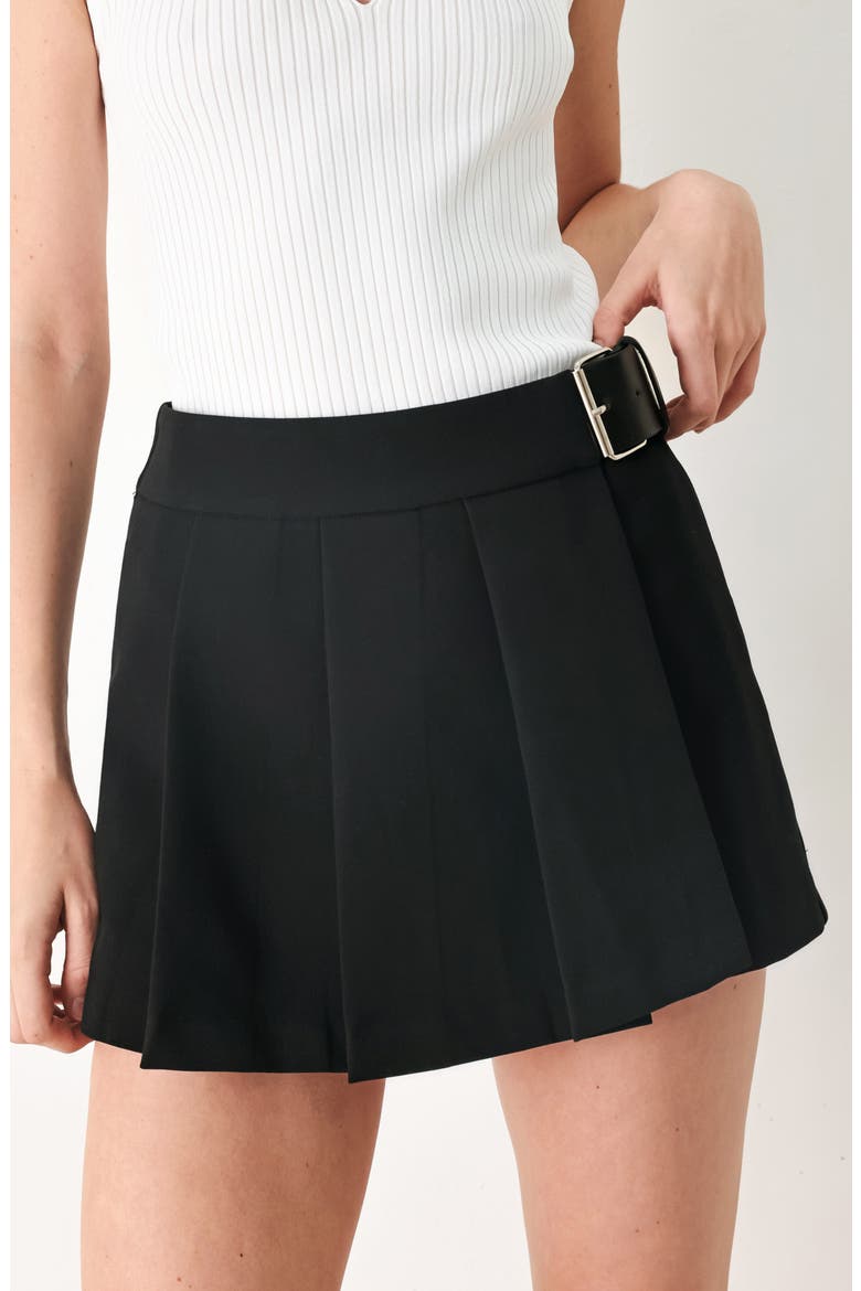 Buckle Pleated Mini Skort, Main, color, BLACK