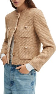 MANGO Embellished Button Tweed Jacket