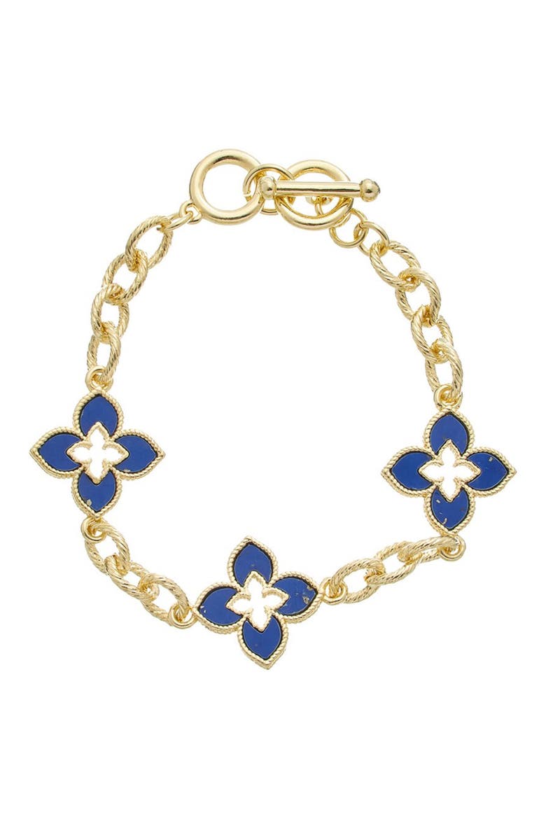 Mother of Pearl Quatrefoil Link Bracelet, Main, color, BLUE/ GOLD