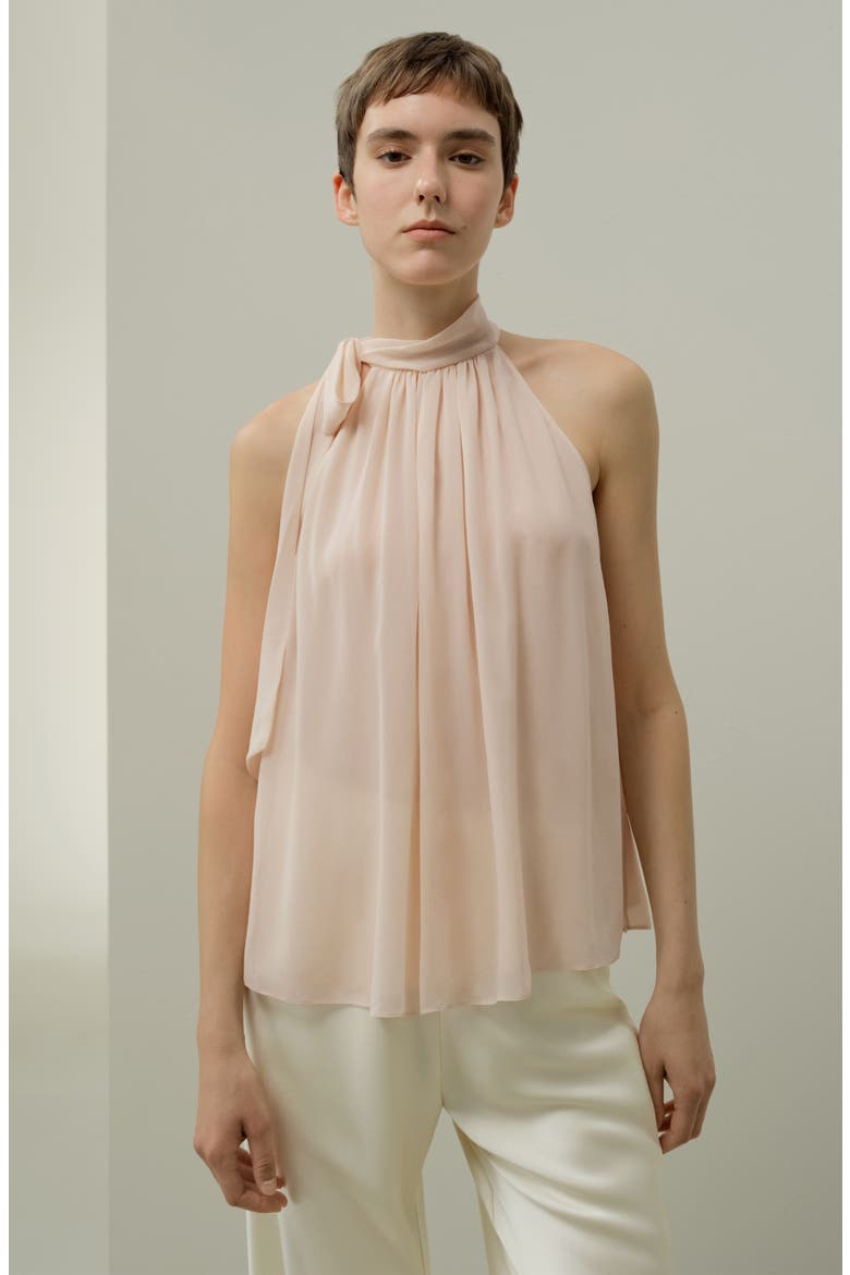 Women's Silk Georgette Tie-Neck Blouse, Alternate, color, Dusty Pink