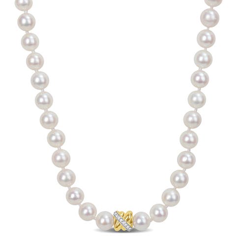 Cultured Pearl & Diamond Love Knot Necklace 14k