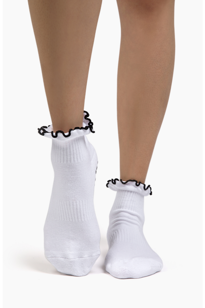 Antimicrobial Grip Sock- White Ruffle Black Grip, Alternate, color, White