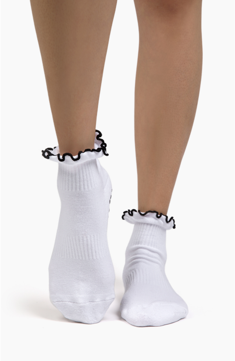 Lutava Antimicrobial Grip Sock- White Ruffle Black Grip - 4 Pack, Alternate, color, White With Black Accents