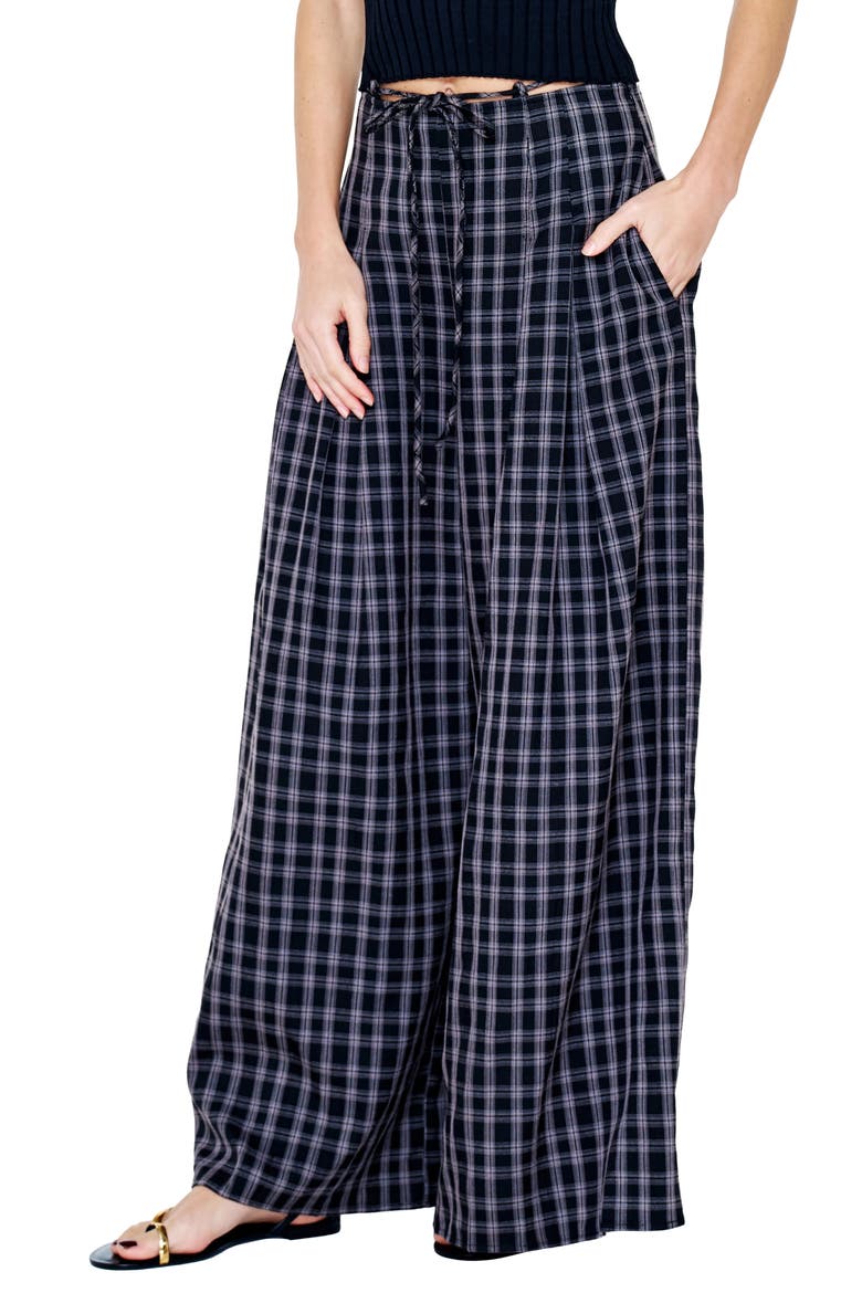 Tessa Plaid Wide Leg Pants, Alternate, color, BLACK/ WHITE