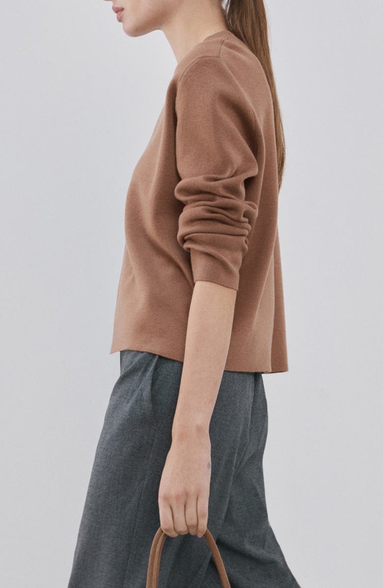 MANGO Fine Knit Crewneck Sweater, Alternate, color, Medium Brown