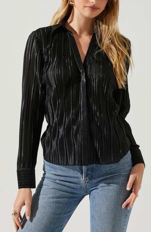 Astr The Label Laurel Pleated Button-up Shirt In Black