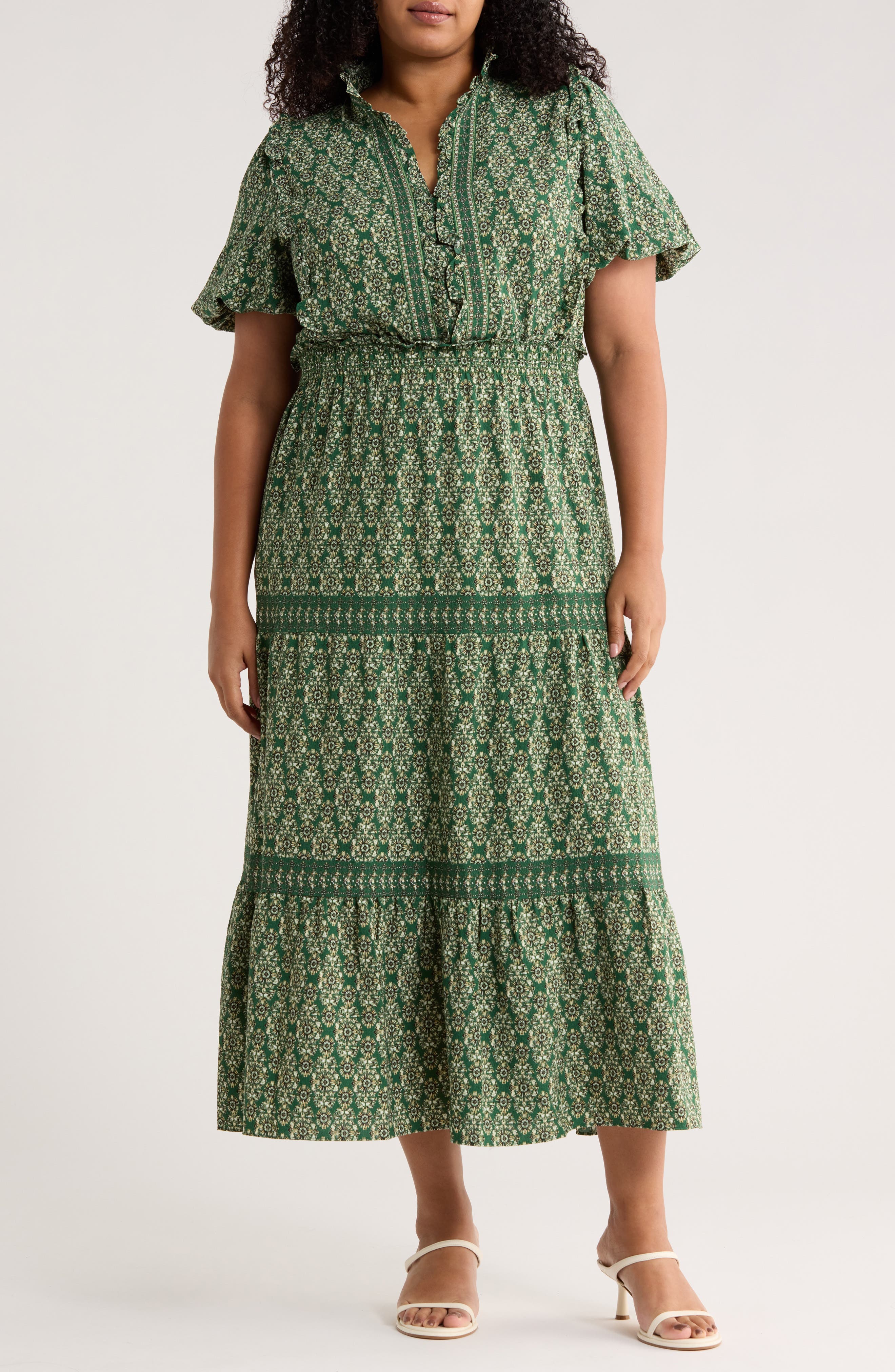 Bubble Sleeve Tiered Maxi Dress - image 3