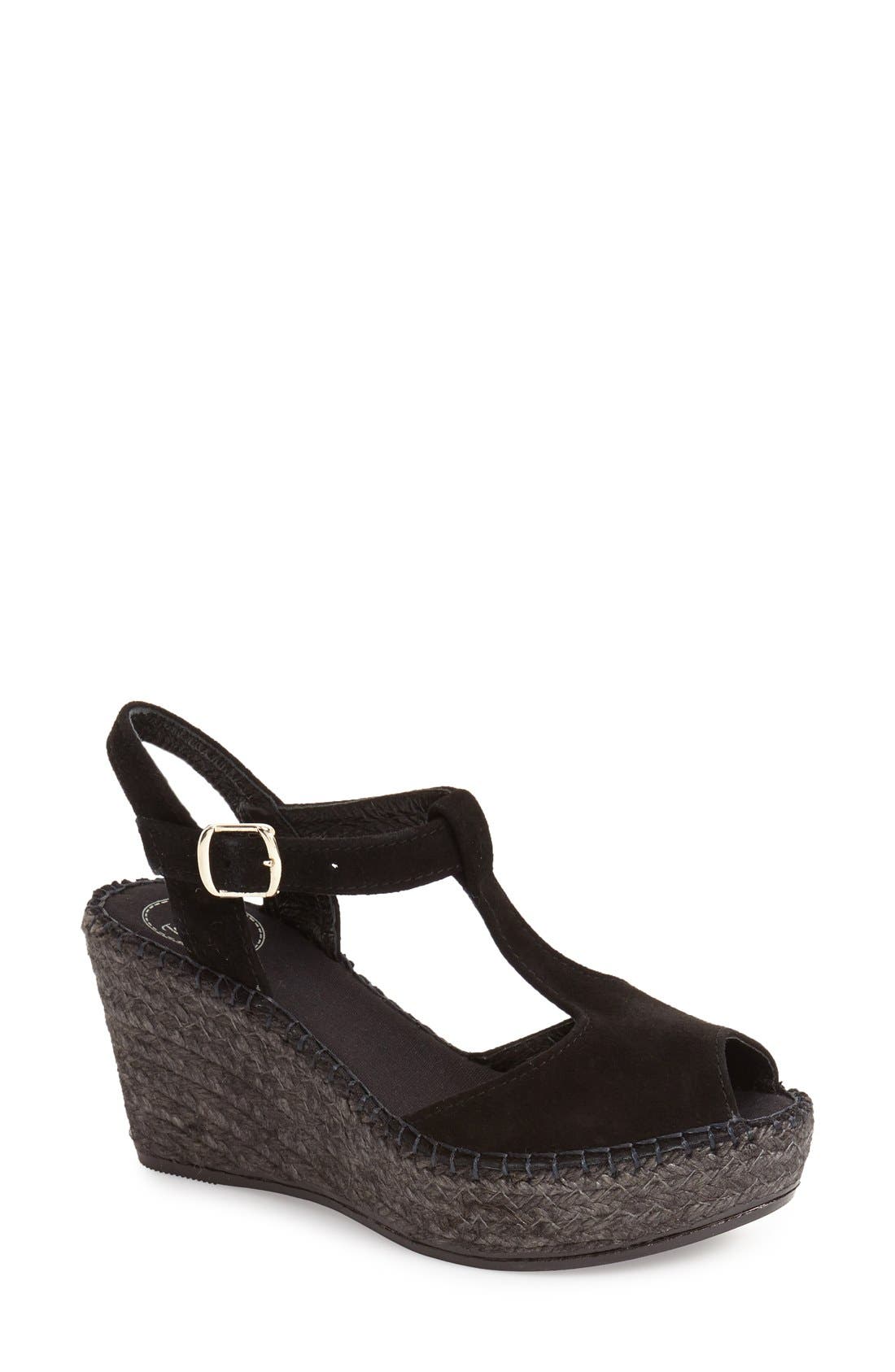 Lidia T-Strap Espadrille Wedge, Main, color, BLACK SUEDE