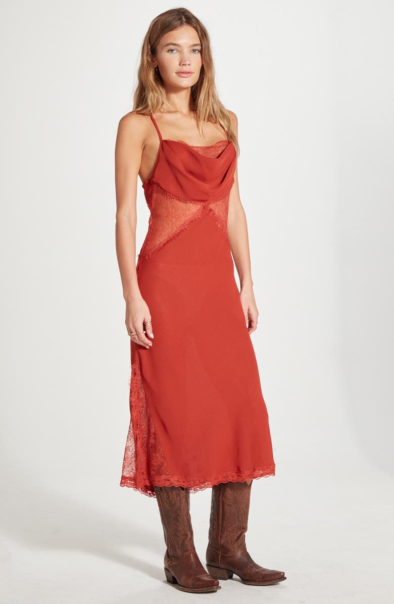 WISHLIST Sheer Lace Slipdress, Alternate, color, Rust