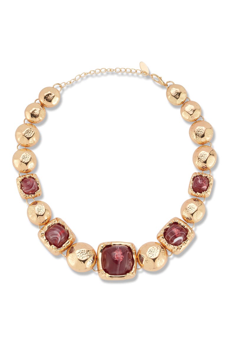 Domed Link Statement Necklace, Alternate, color, GOLD/RED