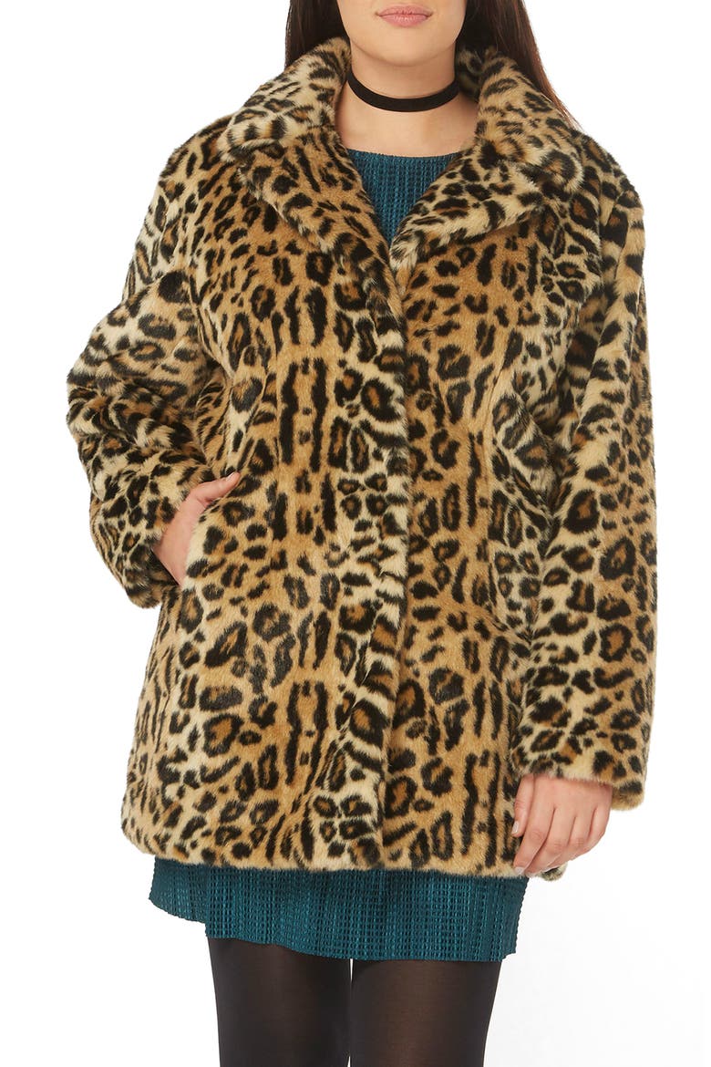 Leopard Print Faux Fur Coat, Main, color, LEOPARD