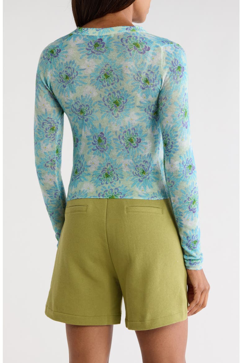 Astera Fleur Ruched Wool Blend Cardigan, Alternate, color, ASTERA FLEUR TURQUOISE CO