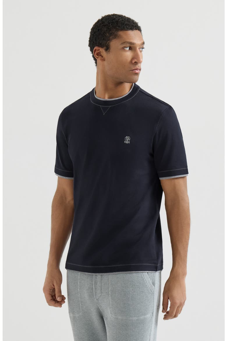 T-shirt with faux-layering, Main, color, Blue