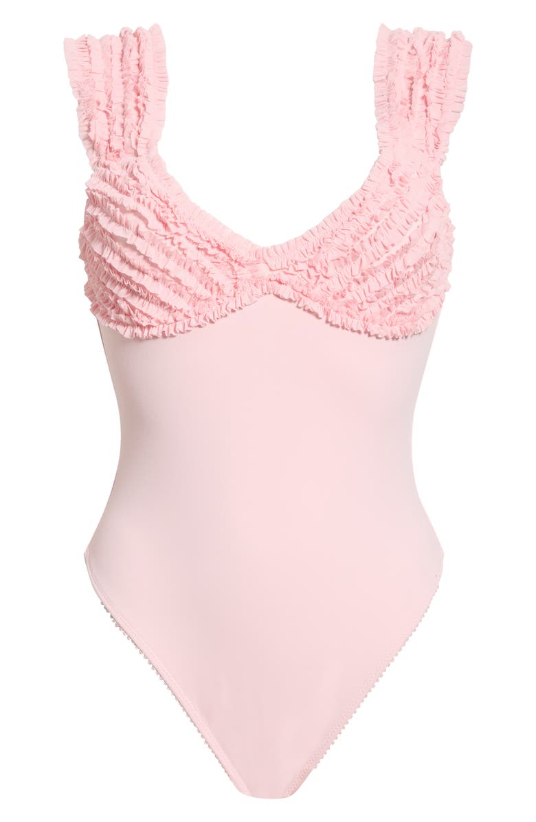 Free People Party Favor Ruffle Bodysuit, Main, color, Pink Ribbons