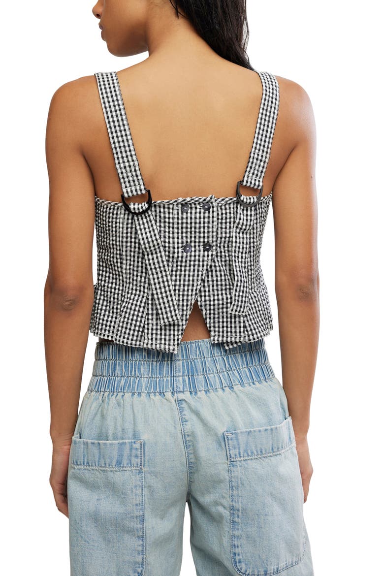 Sunfaded Gingham Peplum Top, Alternate, color, BLACK AND WHITE COMB
