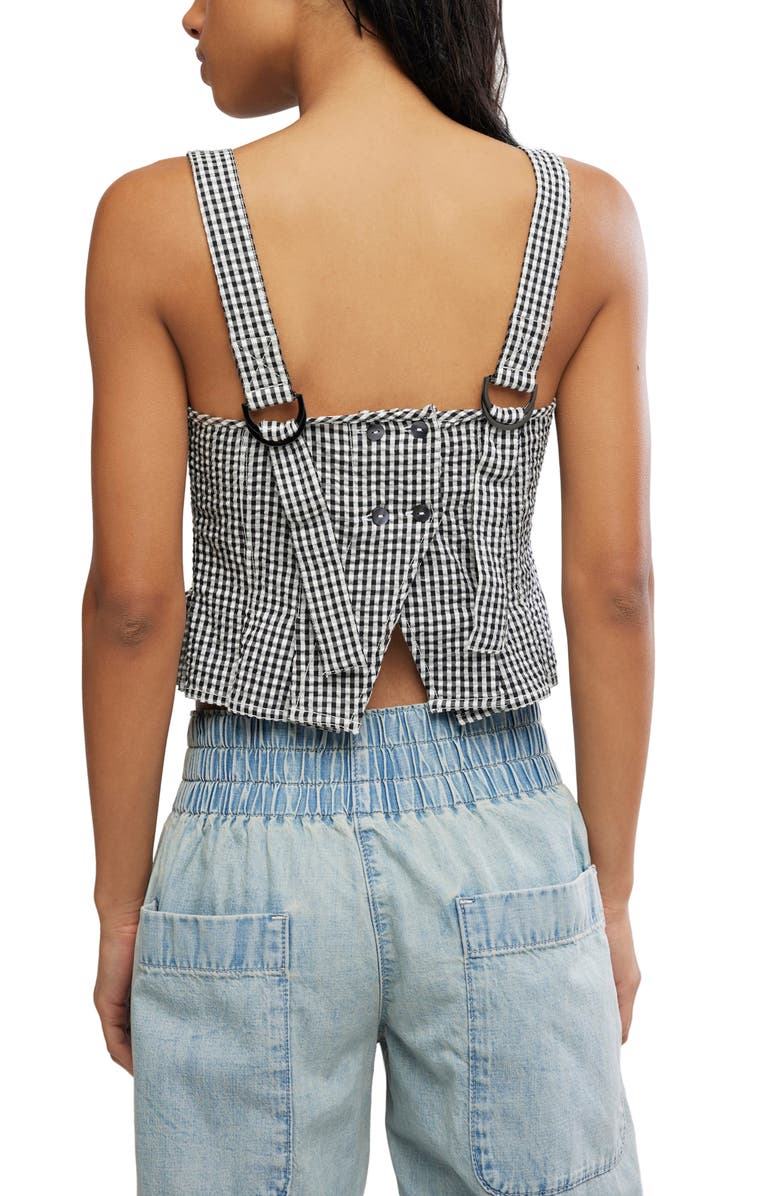 Free People Sunfaded Gingham Peplum Top, Alternate, color, Black And White Comb