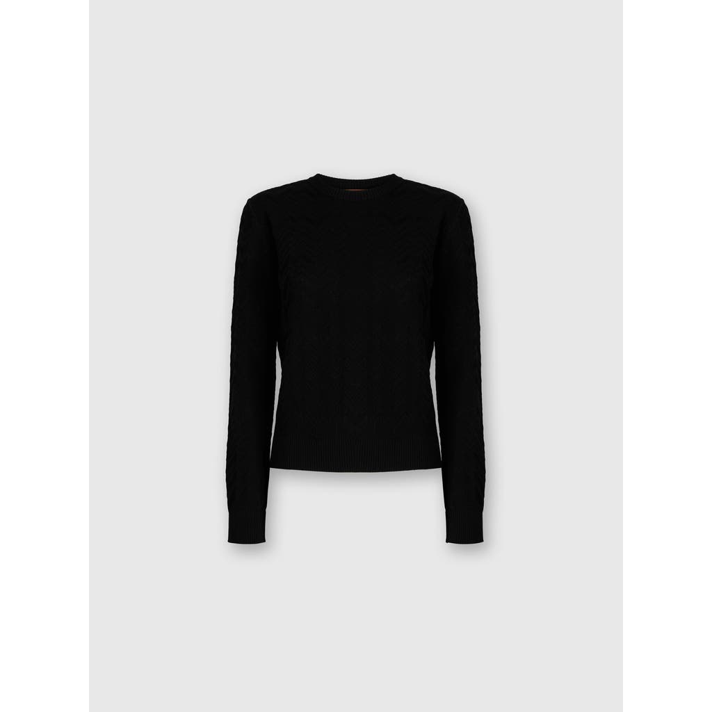 Missoni Crew Neck Sweater With Chevron Pattern In Black