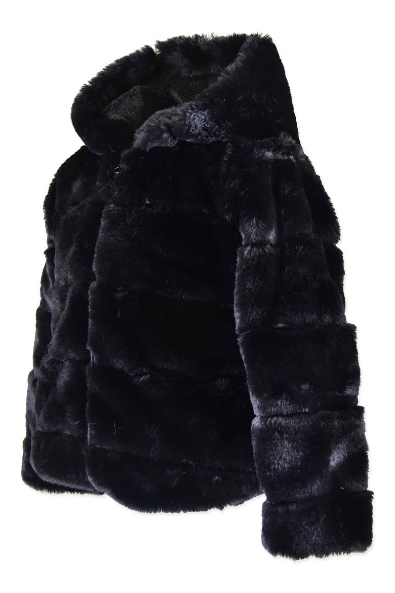 Faux Fur Hooded Zip Front Cozy Jacket, Alternate, color, BLACK LAYER CAKE