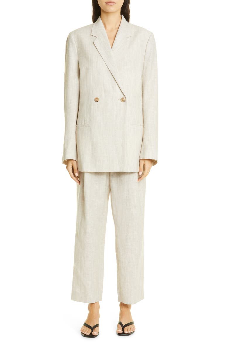 Oversize Double Breasted Wool & Linen Blazer, Alternate, color, MIST MELANGE