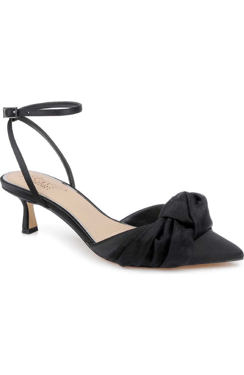 Jewel Badgley Mischka Favor Ankle Strap Pointed Toe Kitten Heel Pump, Main, color, Black Satin