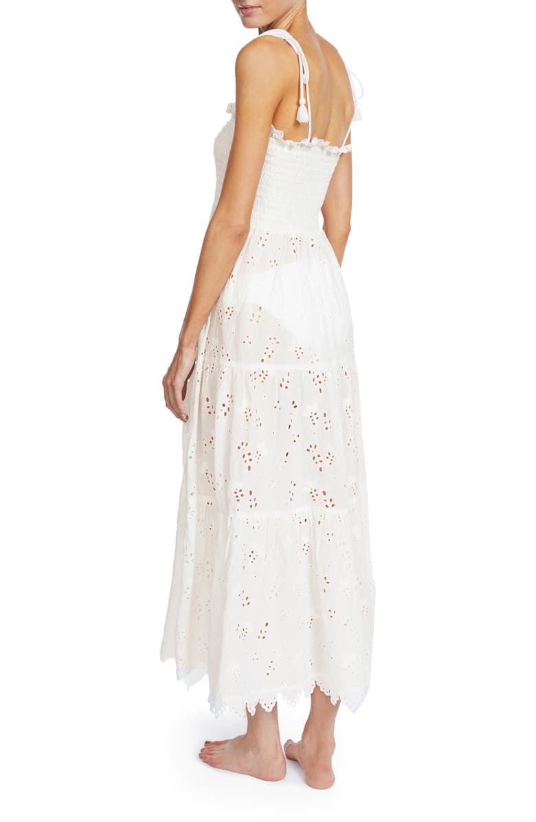 Robin Piccone Daisy Flounce Cotton Eyelet Cover-Up Dress, Alternate, color, 