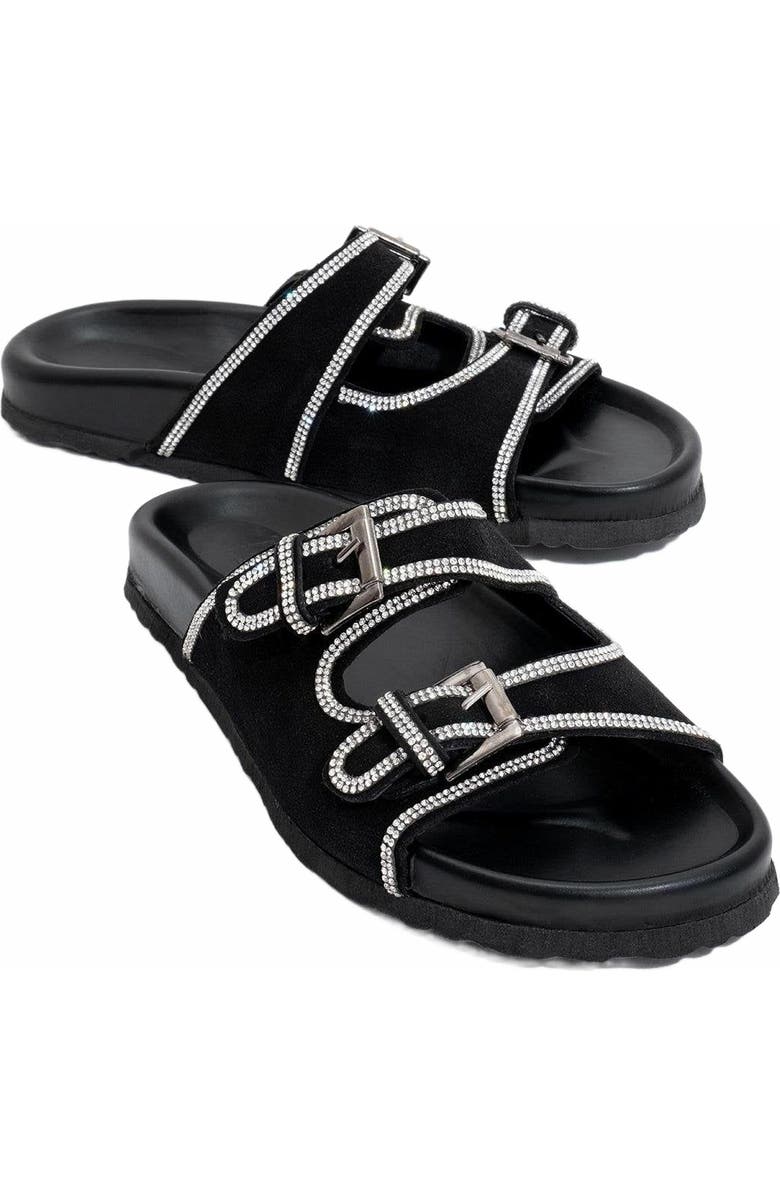 Forever & Always Shoes Allen Rhinestone Leather Slide Sandal, Main, color, Black Leather