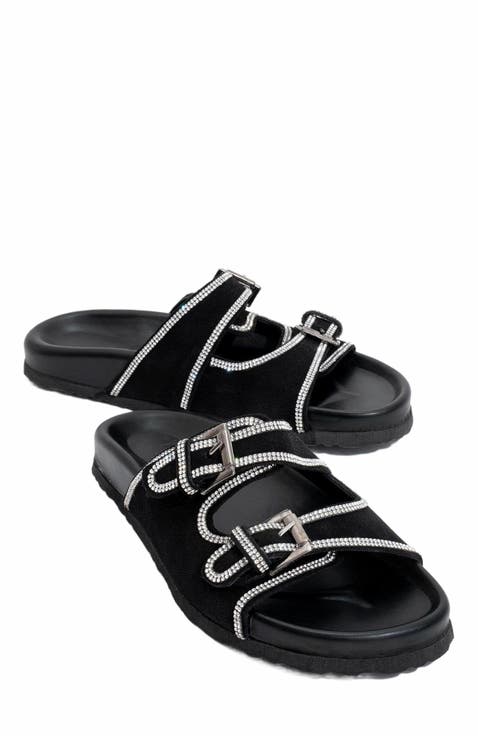 Allen Rhinestone Leather Slide Sandal (Women)