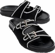 Forever & Always Shoes Allen Rhinestone Leather Slide Sandal