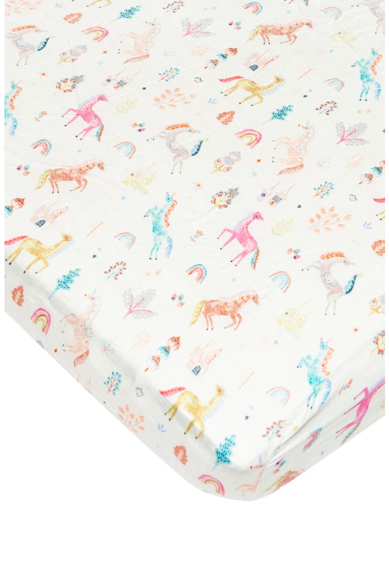 Cutie Fruits Muslin Crib Sheet, Alternate, color, UNICORN DREAM