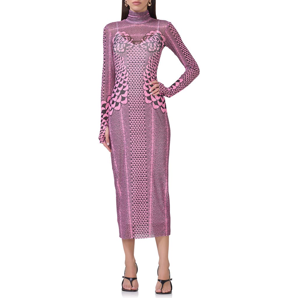 AFRM AFRM SHAILENE PRINT LONG SLEEVE POWERMESH MIDI DRESS