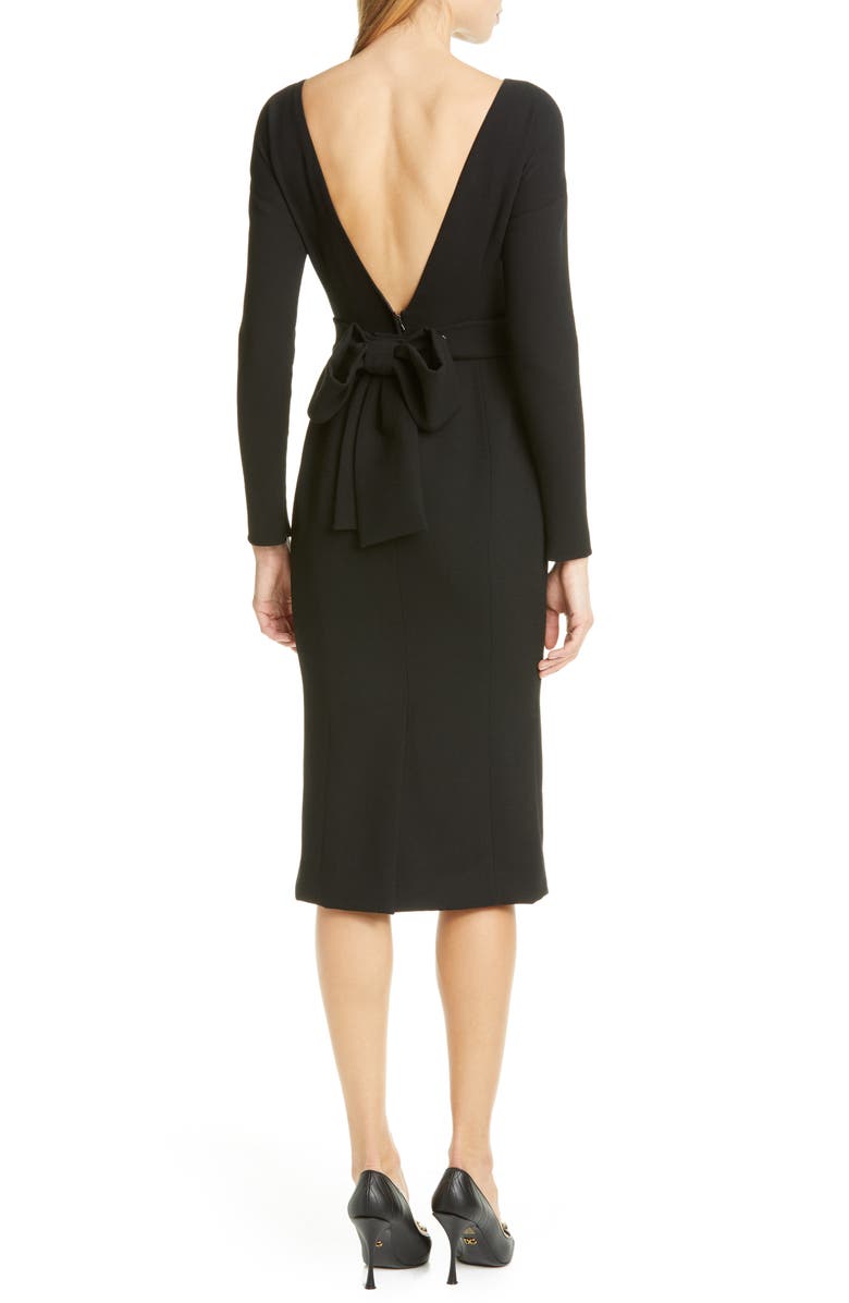 Dolce&Gabbana Bow Back Long Sleeve Wool Blend Crepe Dress, Alternate, color, 