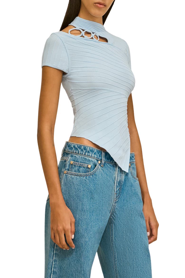 Nessi Asymmetric Cutout Knit Shirt, Alternate, color, COASTAL