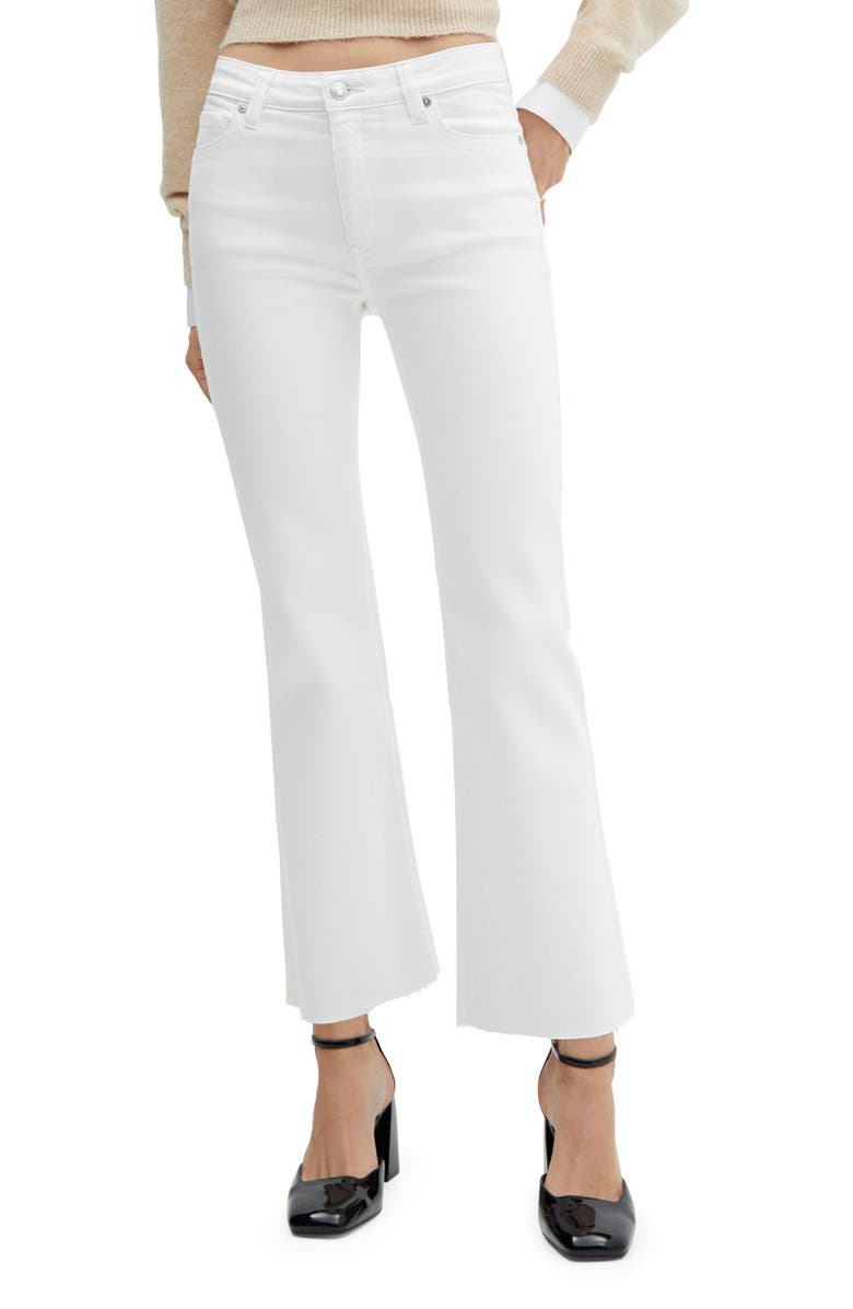 MANGO Raw Hem Crop Flare Jeans, Main, color, White