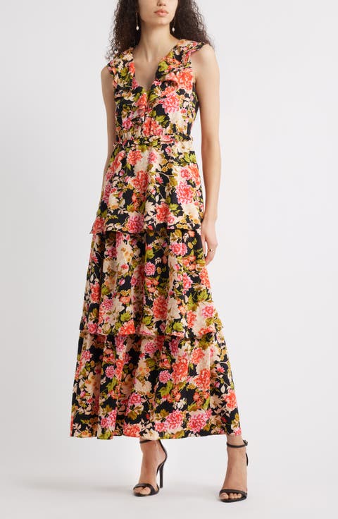 Ruffle Neck Tiered Maxi Dress