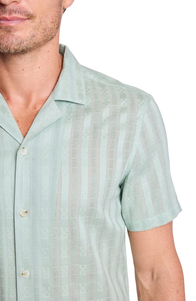 PAISLEY & GRAY Textured Cotton Camp Shirt, Alternate, color, Mint Dobby Stripes