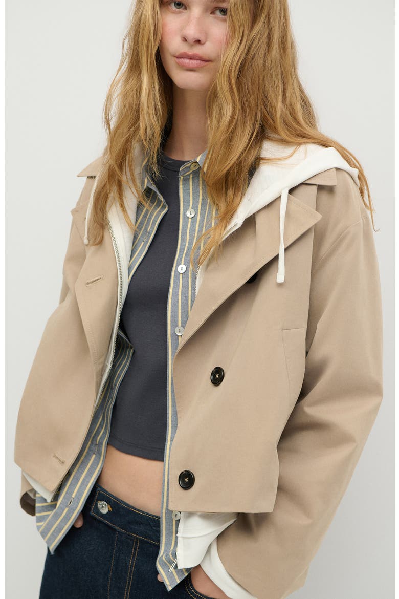 Short Double-breasted Trench Coat, Alternate, color, BEIGE