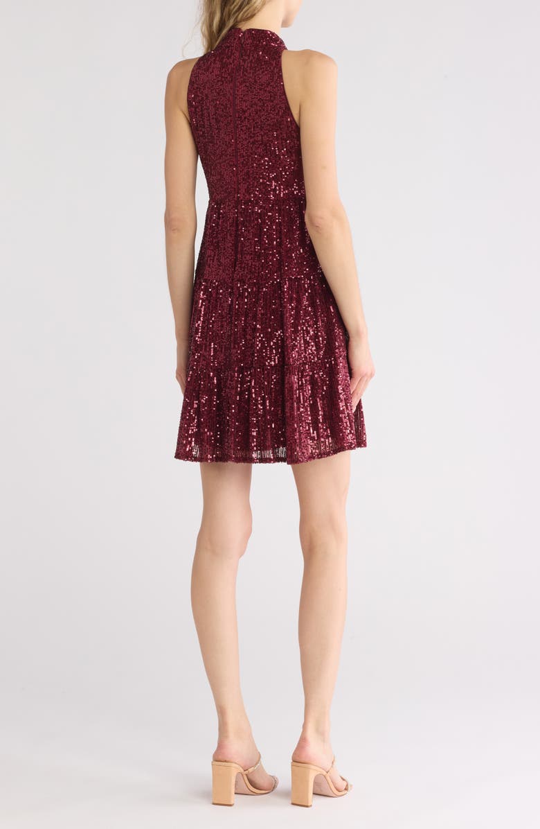Eliza J Sequin Halter Tiered Dress, Alternate, color, Wine