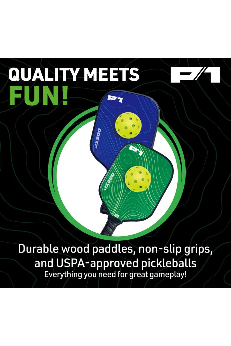 P1 Pickleball Starter Kit, Green & Blue, With Carry Bag, Family Game, Alternate, color, Multicolored