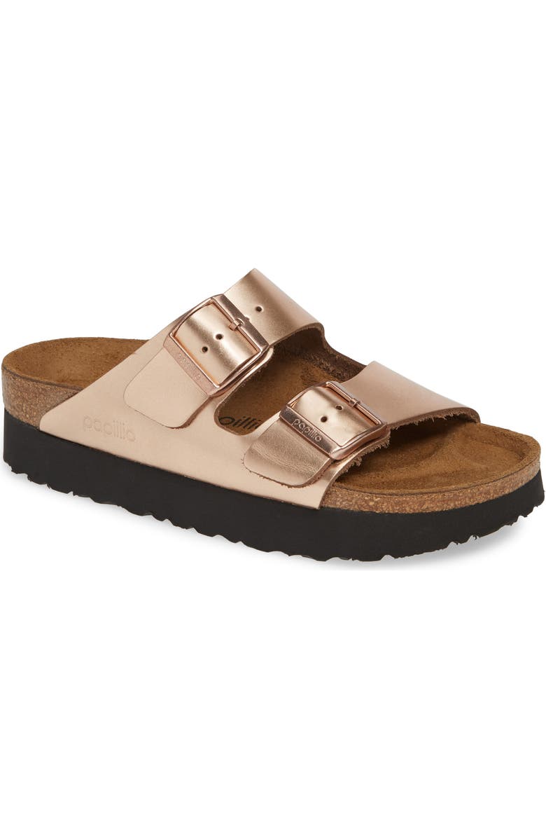 Birkenstock Papillio by Birkenstock Arizona Platform Sandal, Main, color, Metallic Copper Leather