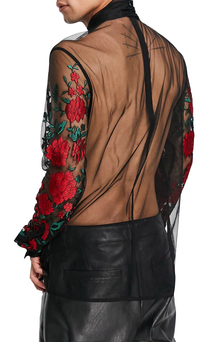 ASOS DESIGN Floral Embroidered Sheer Top, Alternate, color, 