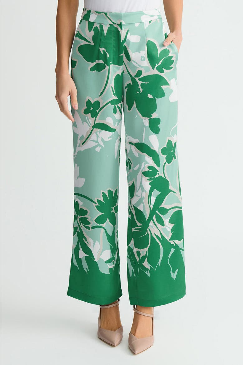 Crepe de Chine Floral Printed Wide Leg Pants, Main, color, Kelly Green/Euca/Lime/Ivory