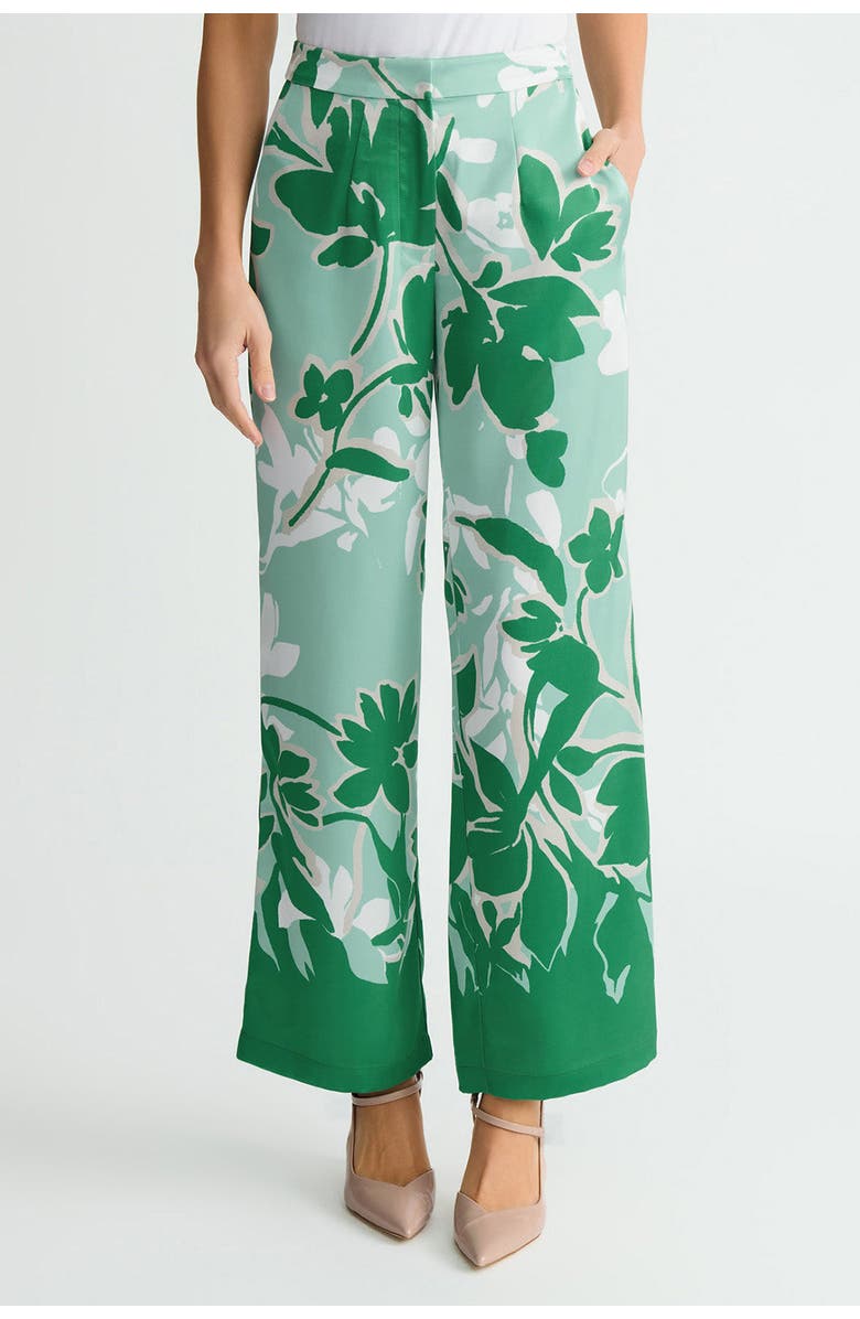 Ming Wang Crepe de Chine Floral Printed Wide-Leg Pants, Main, color, Kelly Green/Euca/Lime/Ivory