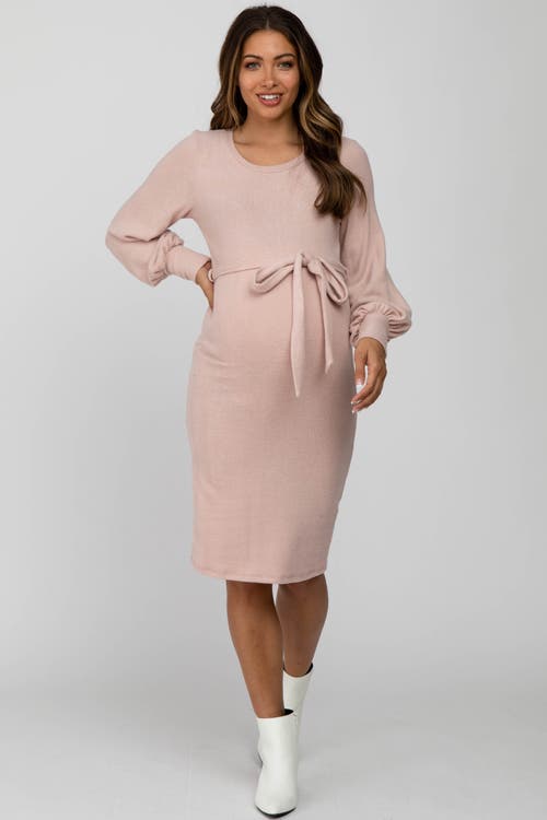 Pinkblush Soft Brushed Waist Tie Bubble Sleeve Dress In Pink