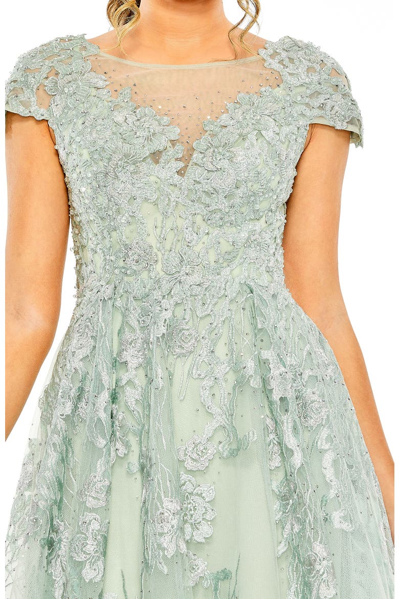 Embroidered Cap Sleeveless A Line Dress, Alternate, color, Sage