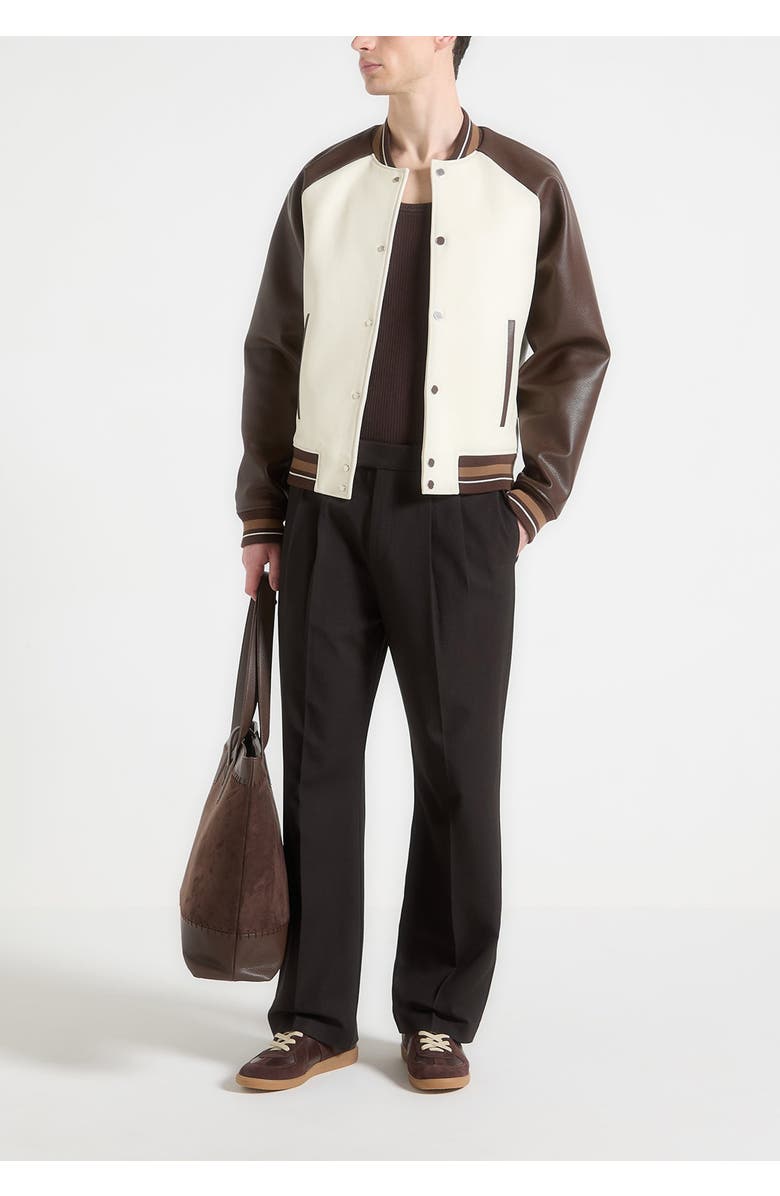 Manière De Voir Guy Contrast Leather Bomber Jacket, Main, color, Cream