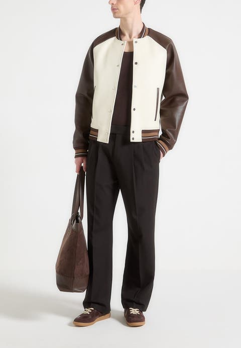 Guy Contrast Leather Bomber Jacket
